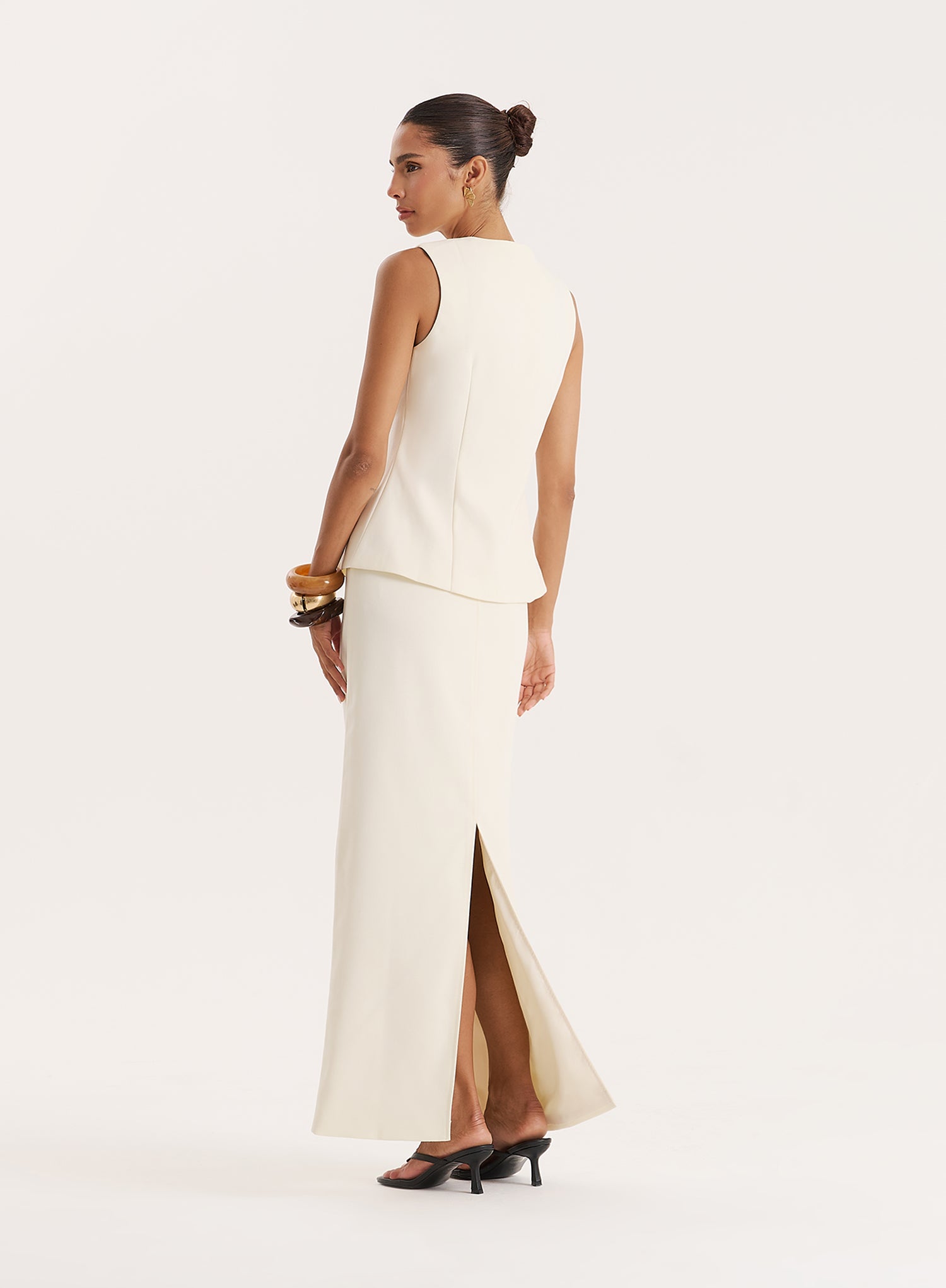 Cream Tailored Cinched Waistcoat